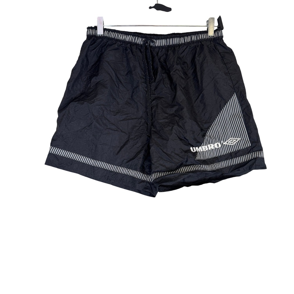 Vintage Umbro Soccer Shorts Mens Medium Black Striped Nylon Made in USA Athletic